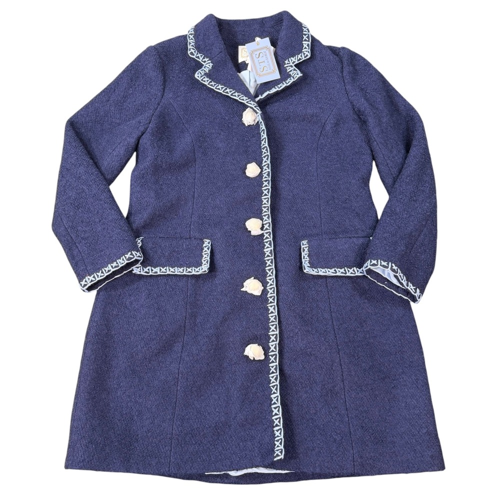 Sail to Sable Womens Navy Blue Trim Wool Blend Coat Jacket Size L